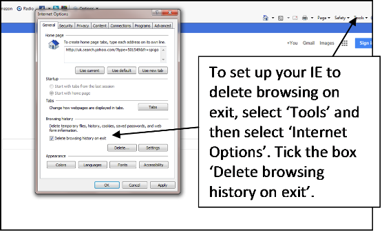 Set your browsing history to delete after exiting in Internet Explorer
