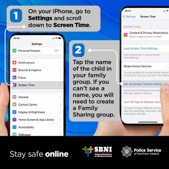 1. On your iPhone, go to Settings and scroll down to Screen Time. 2. Tap the name of the child in your family group. If you can't see a name, you will need to create a Family Sharing group.