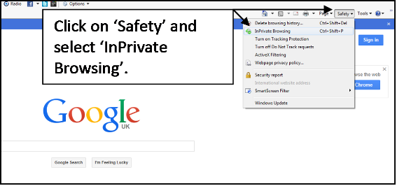 Browse a page privately in Internet Explorer