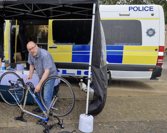 Crime Prevention Officer Mitchel Freedman at a bike marking event during the recent Foyle Maritime Festival.