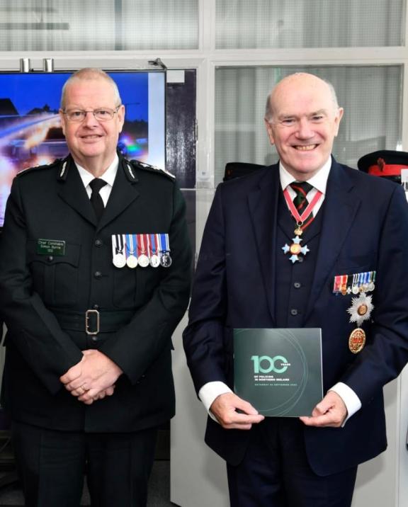Chief Constable Simon Byrne with Sir Ronnie Flanagan GBE QPM