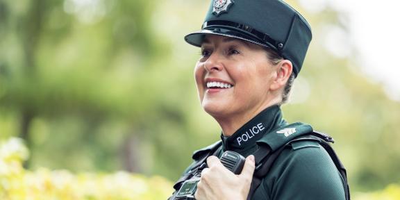 Smiling officer.