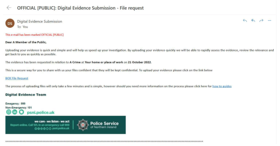 Digital Evidence Submission - Email Example