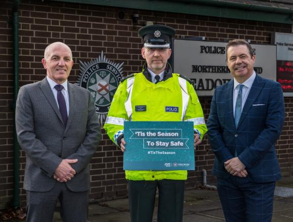 (L-R) Ian Campbell, Translink Director of Service Operations, Davy Beck, Chief Superintendent for Local Policing, Police Service of Northern Ireland and Glyn Roberts, Retail NI Chief Executive