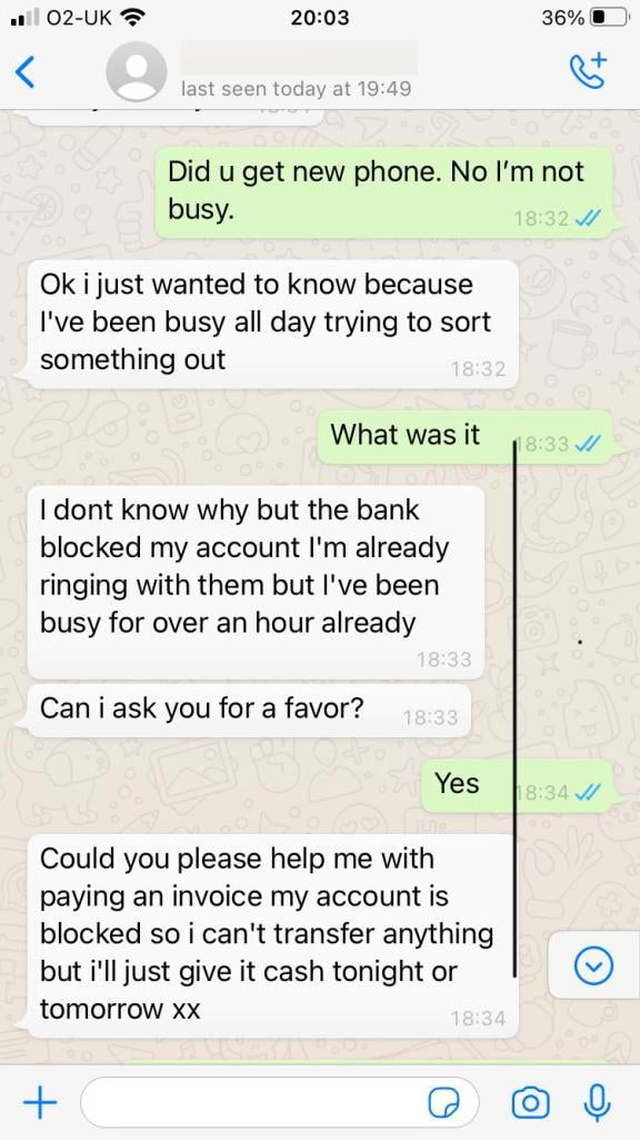 Example of WhatsApp scam messages