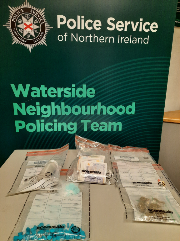 Some of the suspected drugs and cash seized by waterside Neighbourhood Team officers. 