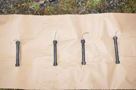The viable pipe bombs recovered from inside the City Cemetery in Creggan on 12 April.