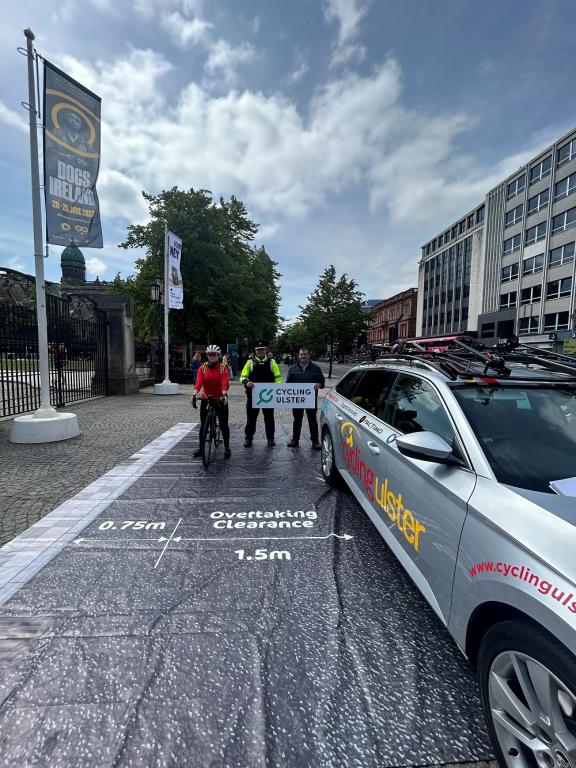 Cyclist and Police at cycle safety scheme