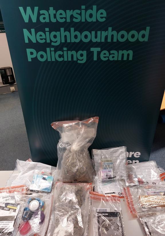 Some of the suspected drugs, and other items seized by police in Derry/Londonderry today (22 August).