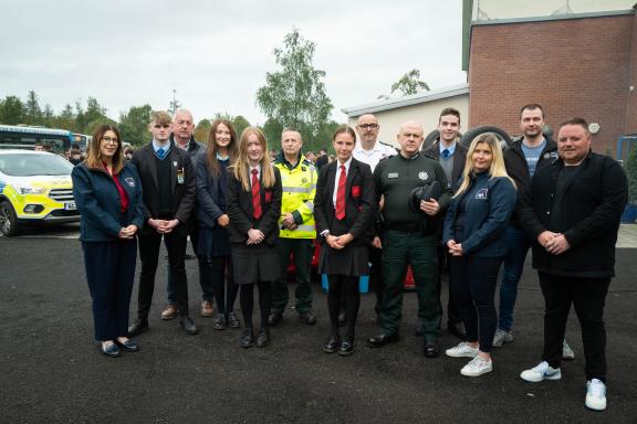 The Police Service of Northern Ireland Roadsafe Roadshows, sponsored by AXA, are back. Pupils and event organisers at pictured at the first of the new series at Sperrin Integrated College in Magherafelt. Joining Sperrin Integrated College were Rainey Endowed School, Magherafelt High School, St Pius X College and St Mary’s Grammar, St Colm’s High School, St Patrick’s College Maghera & St Conor’s College.