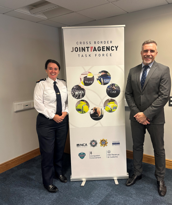 Pictured are Detective Chief Superintendent Andy Hill from the Police Service of Northern Ireland with Cliona Richardson, Assistant Commissioner of An Garda Síochána.  The two, who are co-chairs of the Joint Agency Task Force’s Operational Co-ordination Group, met in Dundalk as part of a day of action to address human trafficking and cross-border crime.  