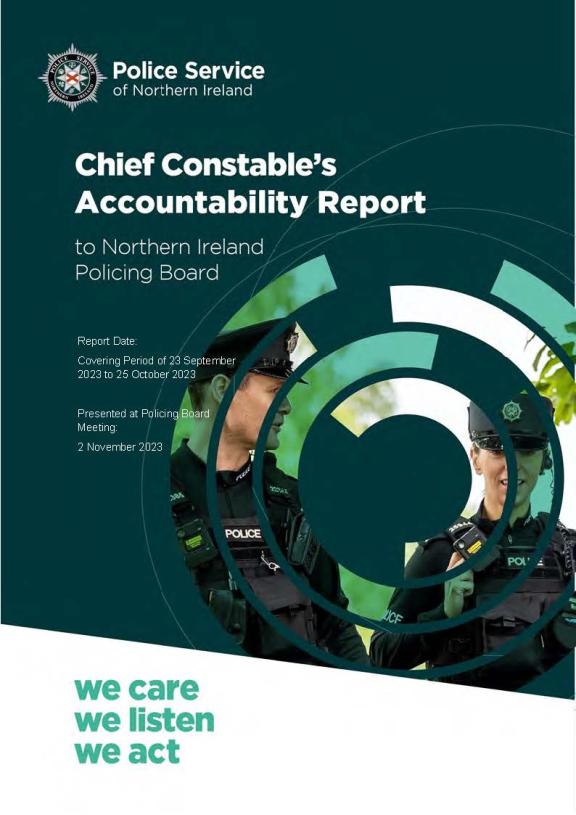 Chief Constable's Accountability Report to Northern Ireland Policing Board - 02 November 2023