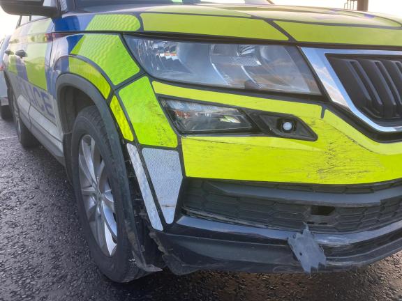Damaged police vehicle 