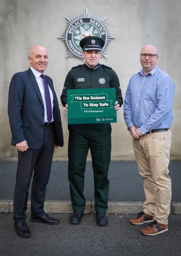 Pictured at the launch of the Police Service of Northern Ireland's annual Christmas operation are (from left) Ian Campbell, Translink Director of Service Operations, Chief Superintendent Stephen Murray and Chris O'Reilly, Retail NI Board member.
