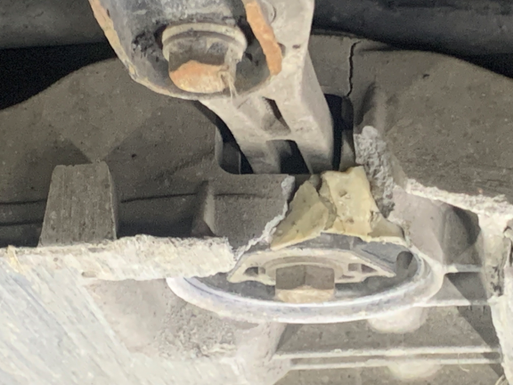The subframe on this vehicle was found broken upon inspection