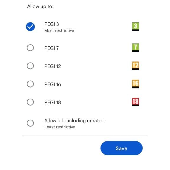 Set up parental controls - PEGI Ratings