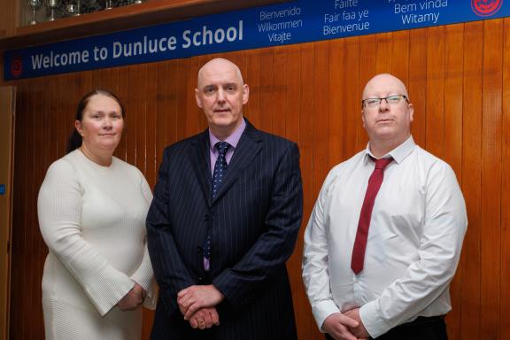 Detective Chief Superintendent, Lindsay Fisher, from the Police Service of Northern Ireland’s Public Protection Branch, Philip Smith, Principal of Dunluce School, Bushmills and Michael Kelly, Head of Service for the Child Protection Support Service, at the Education Authority