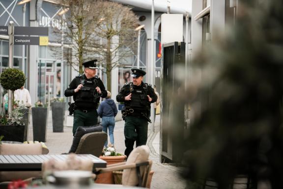 Police officers on patrol in The Boulevard, Banbridge