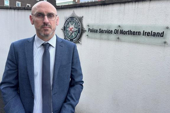 DCI Anthony Kelly at today's media facility at Strand Road Police Station.
