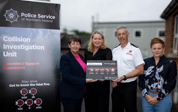Linda Robinson, Age NI, PSNI Collision Investigation Unit Inspector Cherith Adair, NIFRS Station Commander Rory McIntyre and Constable Kate Millar.