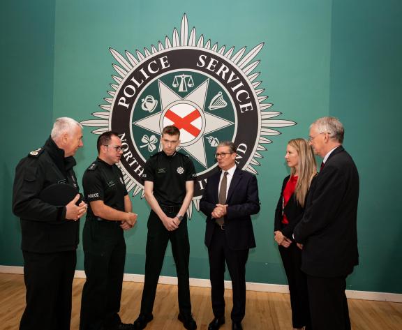 Chief Constable Jon Boutcher with Prime Minister Sir Keir Starmer and Police Service of Northern Ireland officers.