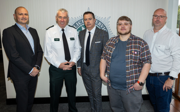 •	Photo caption - (L-R) George Rankin (Henderson Group), Chief Constable Jon Boutcher, Glyn Roberts (CEO Retail NI), Peter Jez (Riverness Limited) and Chris O’Reilly (Retail Zoo) met today (Friday 20th September) with key stakeholders from the local business and retail sector at Police Service of Northern Ireland Headquarters, to discuss the significant criminal challenges facing the retail sector.