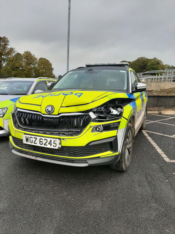Damaged police vehicle