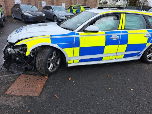 Police vehicle damaged following ramming