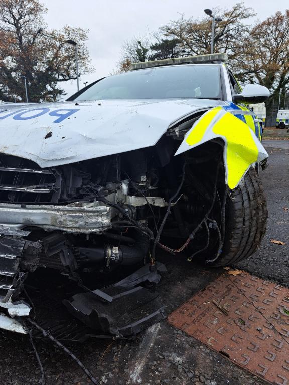 Image of police vehicle damaged following west Belfast pursuit
