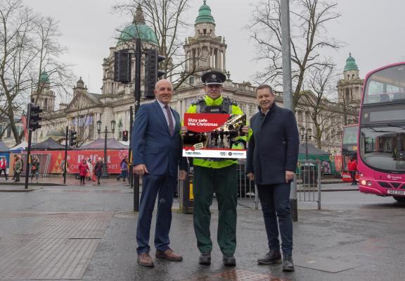 Ian Campbell, Translink Director of Service Operations, Chief Superintendent Stephen Murray, Police Service of Northern Ireland and Glyn Roberts, Retail NI Chief Executive.