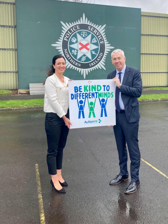 Autism NI CEO Kerry Boyd with PSNI Chief Constable Jon Boutcher