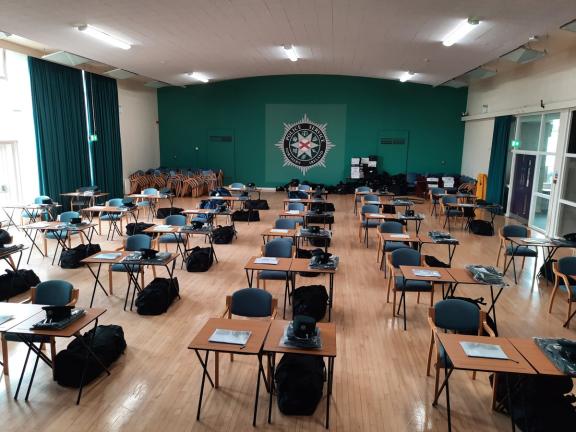 Hall set up for new student Officers beginning training.