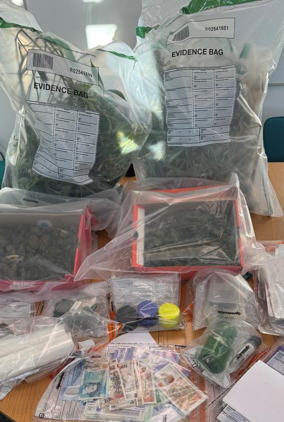 Suspected Class B controlled drugs, approximately £1,000 in cash and other items seized from a property in the Glenkeen area of Dunmurry on Thursday 27th February
