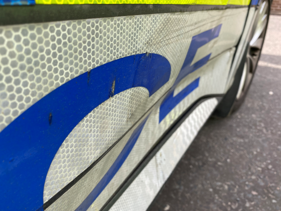 Damaged police vehicle
