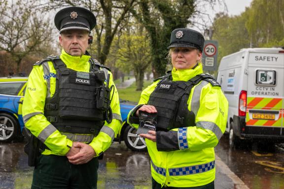 Chief Superintendent Sam Donaldson standing with Chief Inspector Celeste Simpson