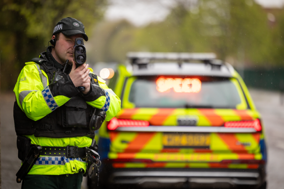 Officer conducting an Op Lifesaver speed check on 16 April 2025