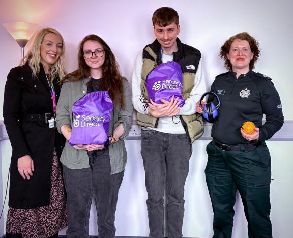 Detective Sergeant Hollie McCartan, volunteers Naomi Maxwell & James Poole with Chair of the Police Autism Support Group Superintendent Finola Dornan