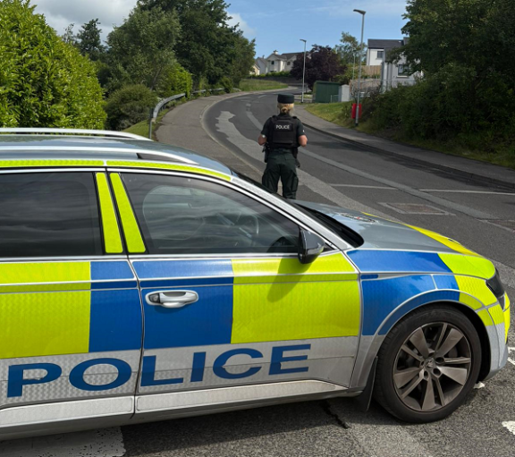 Police at the security alert in Strabane