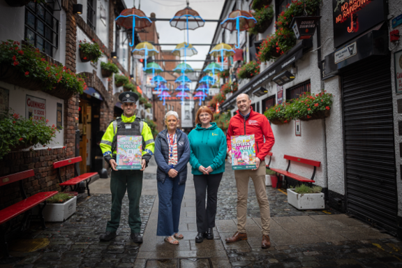 (L-R) Belfast City Chief Inspector, Mark Conway, Paula Irvine, Student Wellbeing Manager and Deputy Designated Safeguarding Manager at Belfast Met, Una Calvert, Community Relations Officer at Ulster University and Ryan Rankin, Neighbourhood Engagement Officer, at Queen’s University