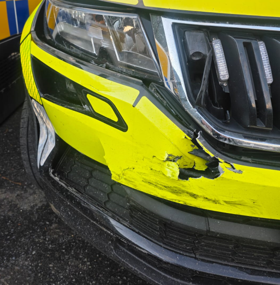 Damaged police vehicle