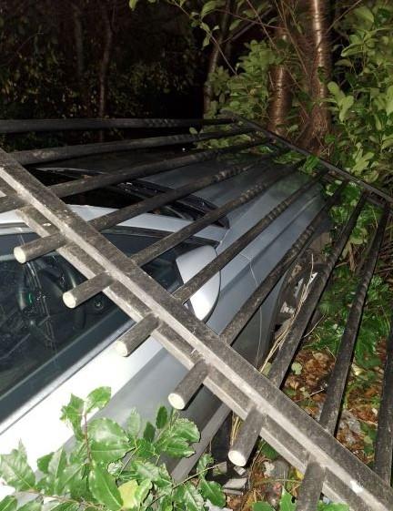 Pictured is the police vehicle which was rammed off the road.