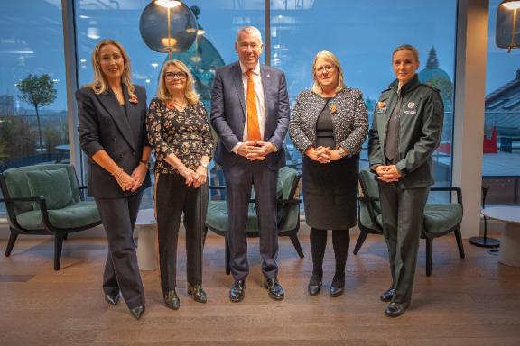 Pictured are Caitroina McCusker, PwC UK NI Market Senior Partner, Sarah Mason, Chief Exec Women’s Aid, Federation Chief Constable Jon Boutcher, Lady Chief Justice The Right Honourable Dame Siobhan Keegan and Chief Superintendent Gillian Kearney