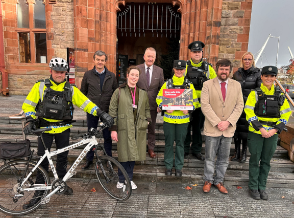 (L-R): Constable White; Tony McDaid, Assistant Service Delivery Manager, Foyle Street, Translink; Holly Reed, the Ending Violence Against Women and Girls (EVAWG) Project Officer, from Foyle Women's Information Network, Jim Roddy, Chief Executive and City Centre Manager at City Centre Initiative, Chief Inspector Cherith Craig, Inspector Michael Gahan, Chair of the Derry and Strabane Policing and Community Safety Partnership (PCSP), Alderman Keith Kerrigan, Vanessa Russell, PCSP Manager and Constable Nicholl.