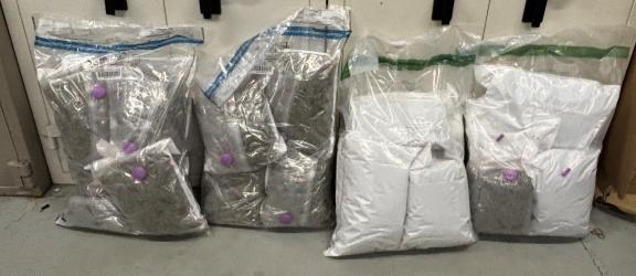 Suspected Class B controlled drugs and cash seized by detectives from the Police Service of Northern Ireland’s Organised Crime Branch, following a search in the Maryville Street area of South Belfast on Thursday 14th May