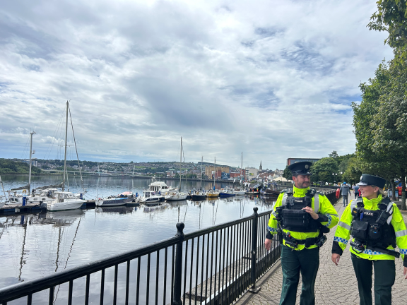 Officers on patrol along The Quay ahead of the Foyle Maritime Festival 