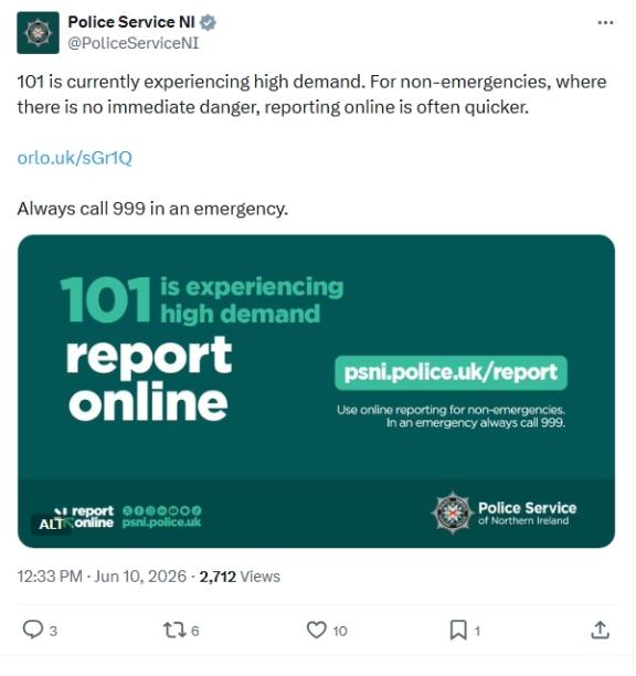 social media update screen shot re 101 calls